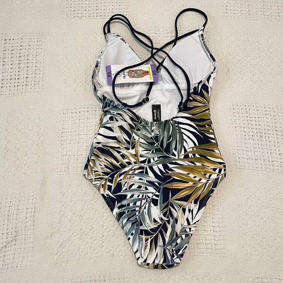 Hurley Criss cross back leaf print one piece swimsuit XS SW 5056 - Picture 7 of 11